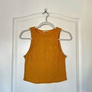 Urban Heritage Mustard Ribbed Halter Tank Crop Top